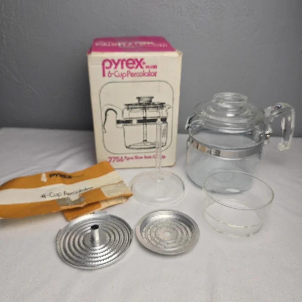 Vintage Pyrex Flameware Coffee Percolator #7756 6 Cups 50s 60s